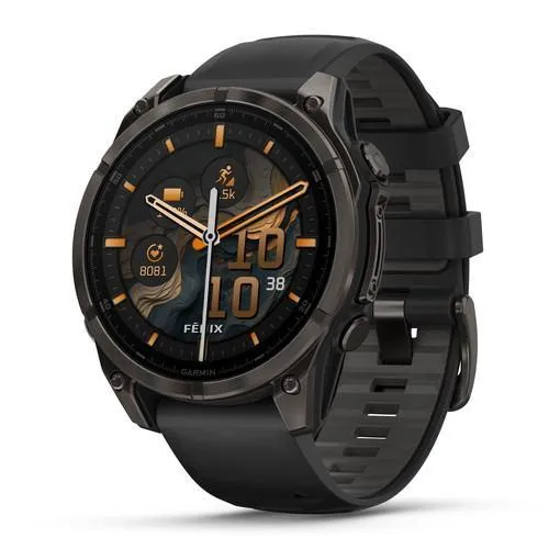 [753759338206] Garmin Fenix 8-51mm, Amoled Sapphire, Carbon Gray DLC Titanium with Black.Pebble Gray Silicon Band